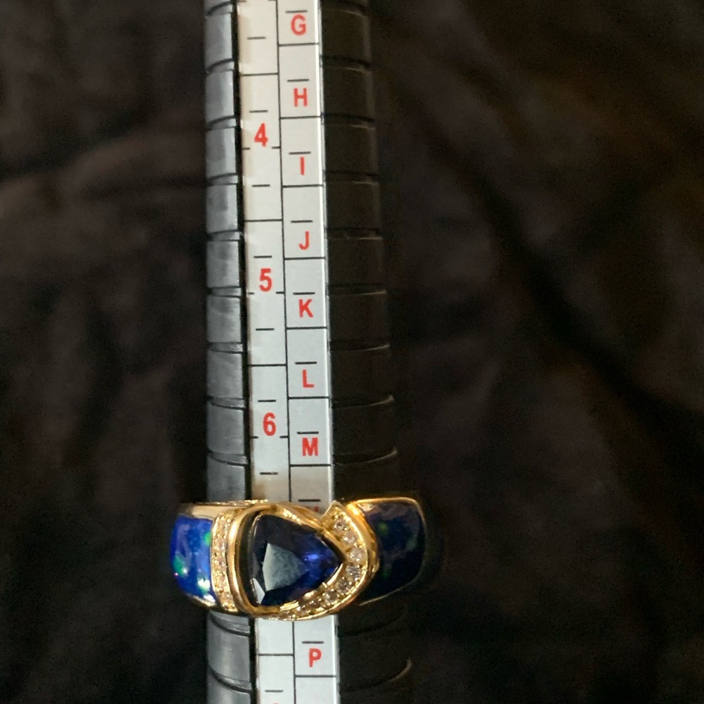 Blue Teardrop Stone Ring with Opal Inlay - Picture 3 of 7